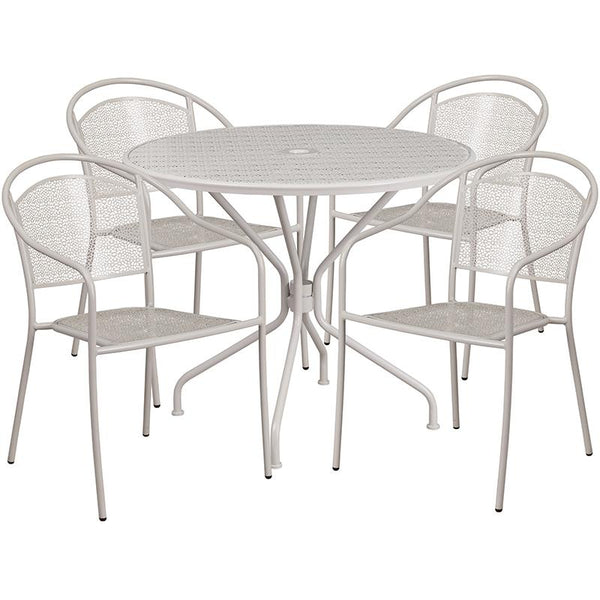 Flash Furniture 35.25'' Round Light Gray Indoor-Outdoor Steel Patio Table Set with 4 Round Back Chairs - CO-35RD-03CHR4-SIL-GG