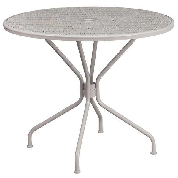 Flash Furniture 35.25'' Round Light Gray Indoor-Outdoor Steel Patio Table Set with 4 Square Back Chairs - CO-35RD-02CHR4-SIL-GG