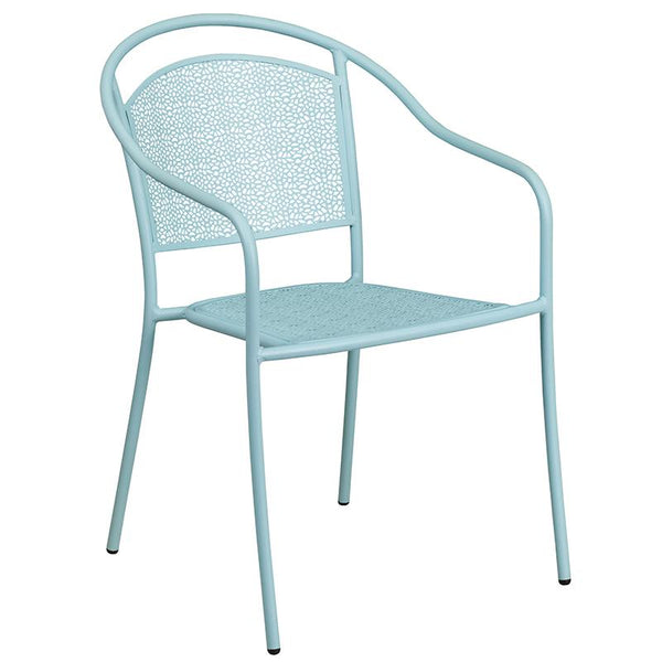 Flash Furniture 35.25'' Round Sky Blue Indoor-Outdoor Steel Patio Table Set with 2 Round Back Chairs - CO-35RD-03CHR2-SKY-GG