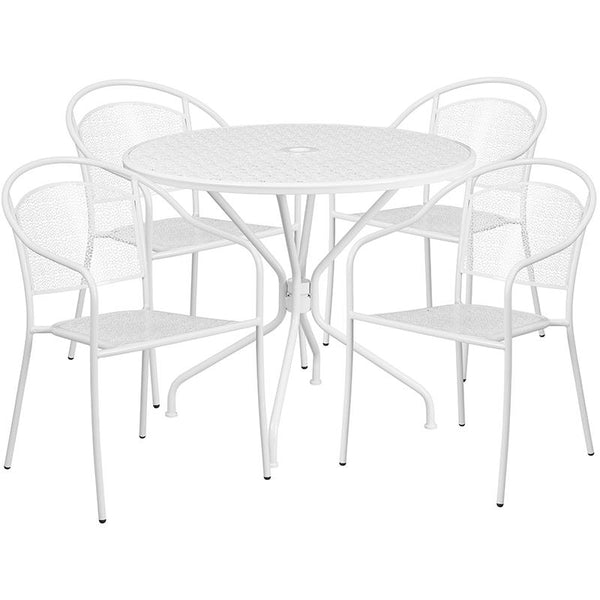 Flash Furniture 35.25'' Round White Indoor-Outdoor Steel Patio Table Set with 4 Round Back Chairs - CO-35RD-03CHR4-WH-GG