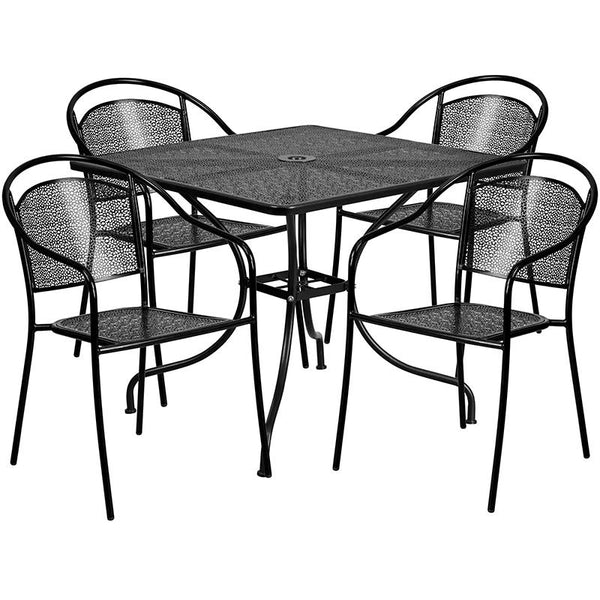 Flash Furniture 35.5'' Square Black Indoor-Outdoor Steel Patio Table Set with 4 Round Back Chairs - CO-35SQ-03CHR4-BK-GG