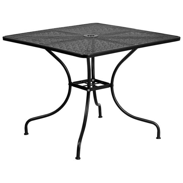 Flash Furniture 35.5'' Square Black Indoor-Outdoor Steel Patio Table Set with 4 Round Back Chairs - CO-35SQ-03CHR4-BK-GG