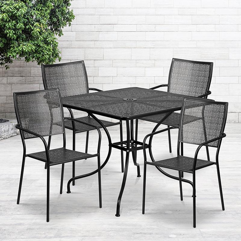 Flash Furniture 35.5'' Square Black Indoor-Outdoor Steel Patio Table Set with 4 Square Back Chairs - CO-35SQ-02CHR4-BK-GG