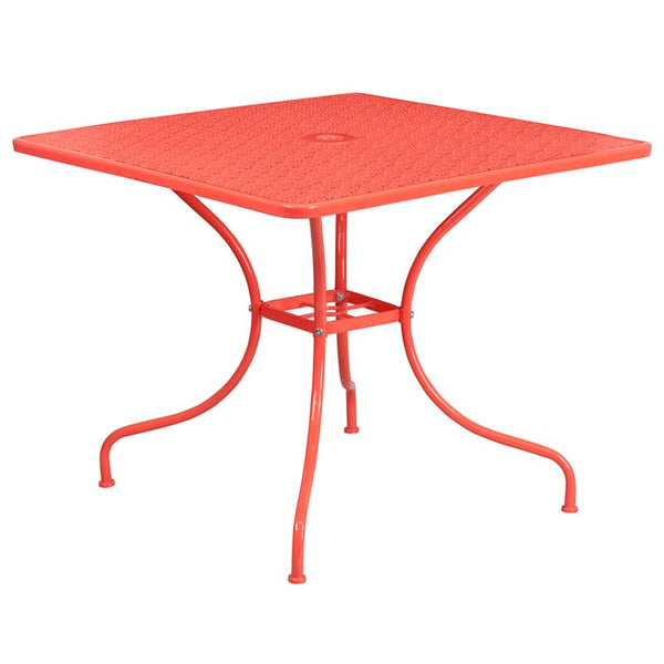 Flash Furniture 35.5'' Square Coral Indoor-Outdoor Steel Patio Table - CO-6-RED-GG