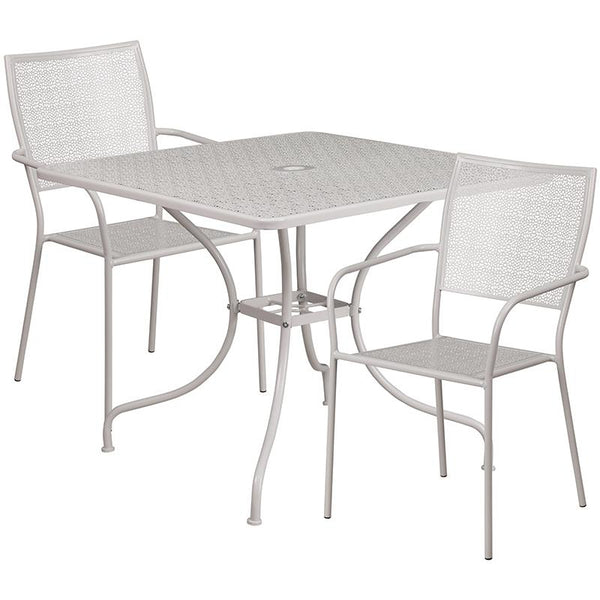 Flash Furniture 35.5'' Square Light Gray Indoor-Outdoor Steel Patio Table Set with 2 Square Back Chairs - CO-35SQ-02CHR2-SIL-GG