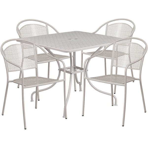 Flash Furniture 35.5'' Square Light Gray Indoor-Outdoor Steel Patio Table Set with 4 Round Back Chairs - CO-35SQ-03CHR4-SIL-GG