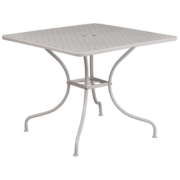 Flash Furniture 35.5'' Square Light Gray Indoor-Outdoor Steel Patio Table Set with 4 Round Back Chairs - CO-35SQ-03CHR4-SIL-GG