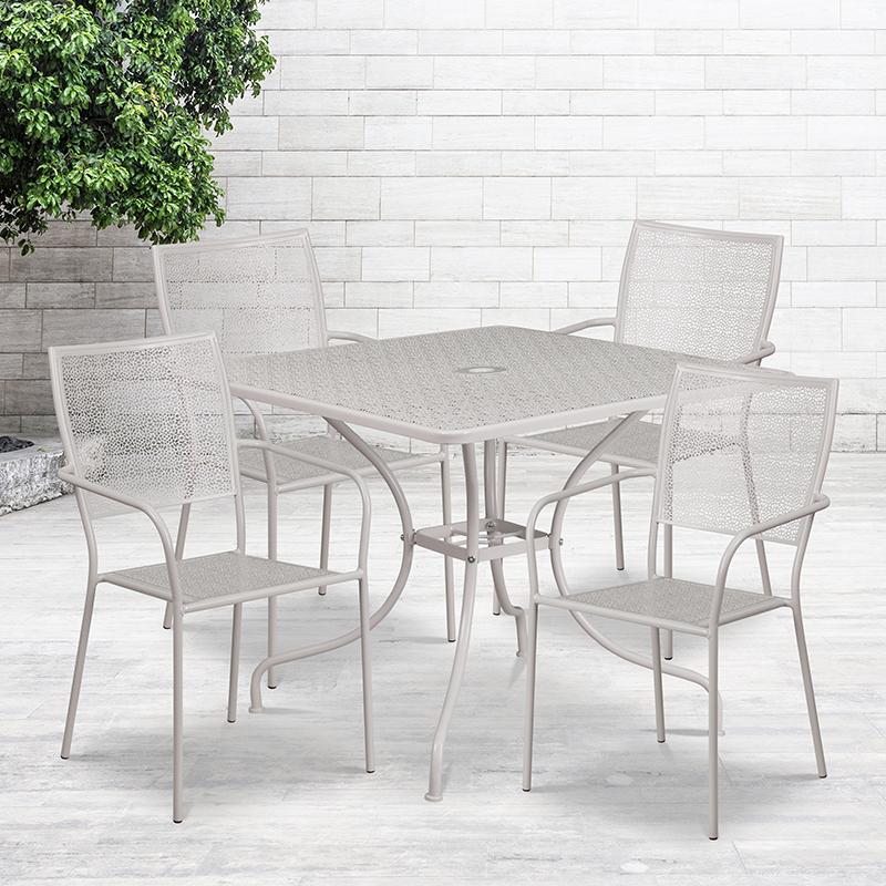 Flash Furniture 35.5'' Square Light Gray Indoor-Outdoor Steel Patio Table Set with 4 Square Back Chairs - CO-35SQ-02CHR4-SIL-GG