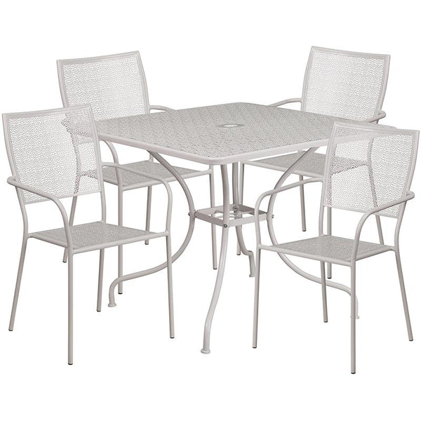 Flash Furniture 35.5'' Square Light Gray Indoor-Outdoor Steel Patio Table Set with 4 Square Back Chairs - CO-35SQ-02CHR4-SIL-GG