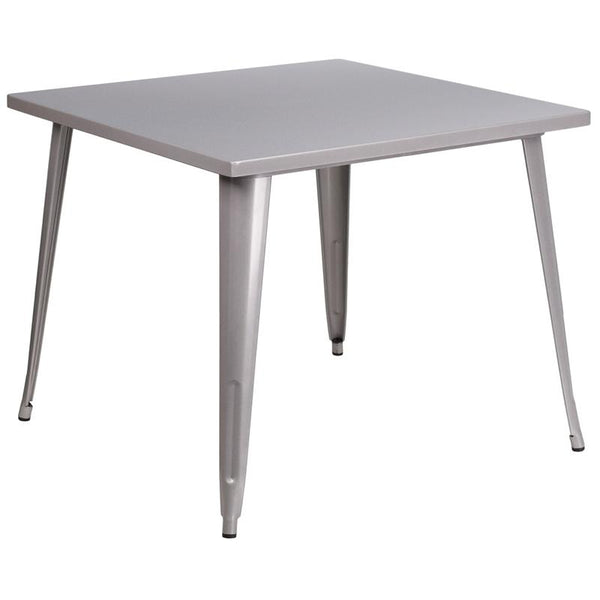 Flash Furniture 35.5'' Square Silver Metal Indoor-Outdoor Table - CH-51050-29-SIL-GG