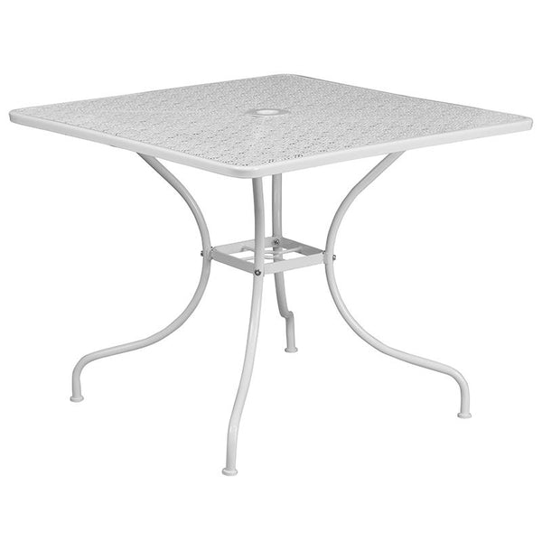 Flash Furniture 35.5'' Square White Indoor-Outdoor Steel Patio Table Set with 2 Round Back Chairs - CO-35SQ-03CHR2-WH-GG