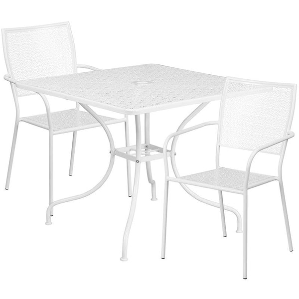 Flash Furniture 35.5'' Square White Indoor-Outdoor Steel Patio Table Set with 2 Square Back Chairs - CO-35SQ-02CHR2-WH-GG