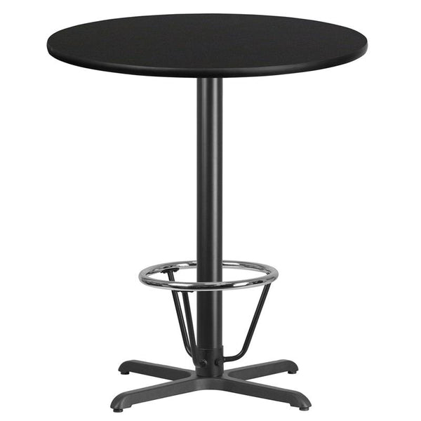 Flash Furniture 36'' Round Black Laminate Table Top with 30'' x 30'' Bar Height Table Base and Foot Ring - XU-RD-36-BLKTB-T3030B-3CFR-GG