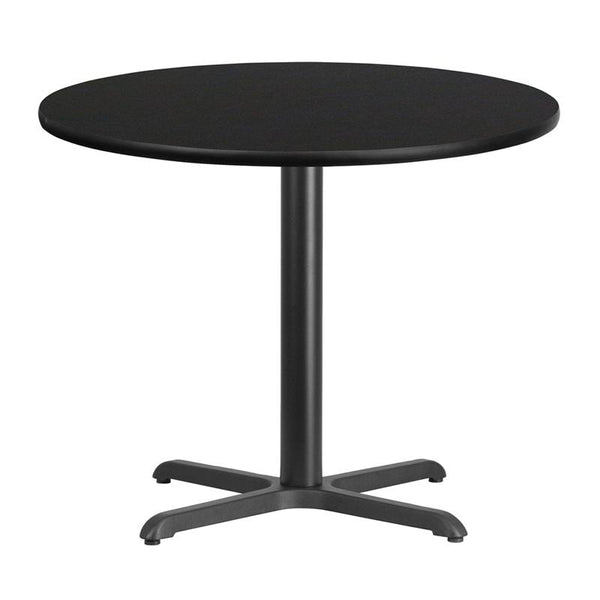 Flash Furniture 36'' Round Black Laminate Table Top with 30'' x 30'' Table Height Base - XU-RD-36-BLKTB-T3030-GG
