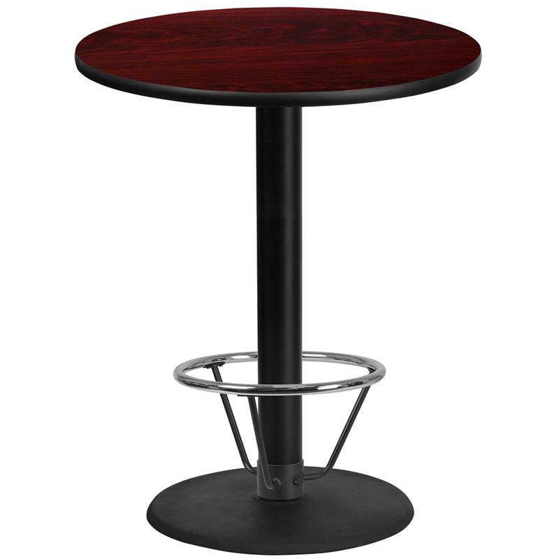 Flash Furniture 36'' Round Mahogany Laminate Table Top with 24'' Round Bar Height Table Base and Foot Ring - XU-RD-36-MAHTB-TR24B-4CFR-GG