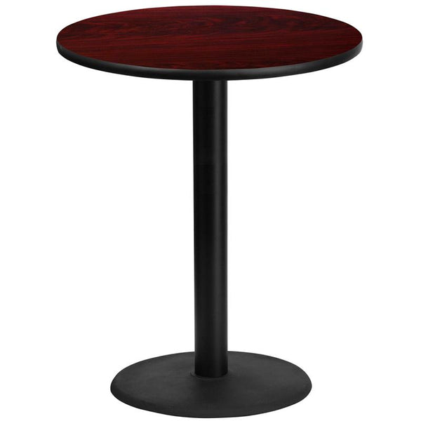 Flash Furniture 36'' Round Mahogany Laminate Table Top with 24'' Round Bar Height Table Base - XU-RD-36-MAHTB-TR24B-GG