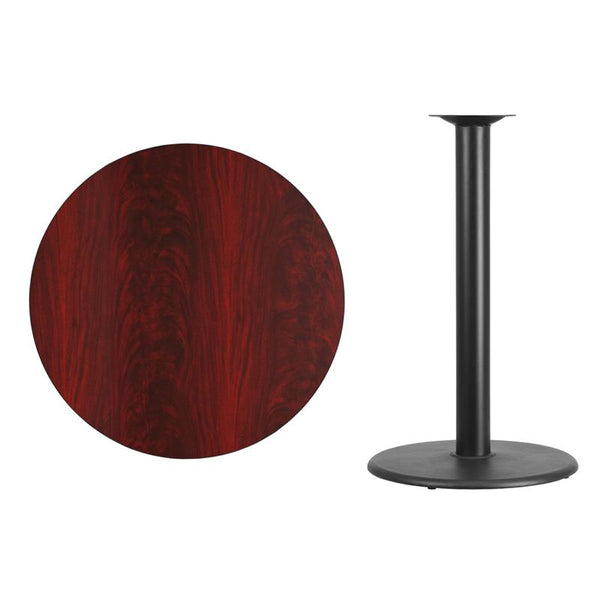 Flash Furniture 36'' Round Mahogany Laminate Table Top with 24'' Round Bar Height Table Base - XU-RD-36-MAHTB-TR24B-GG