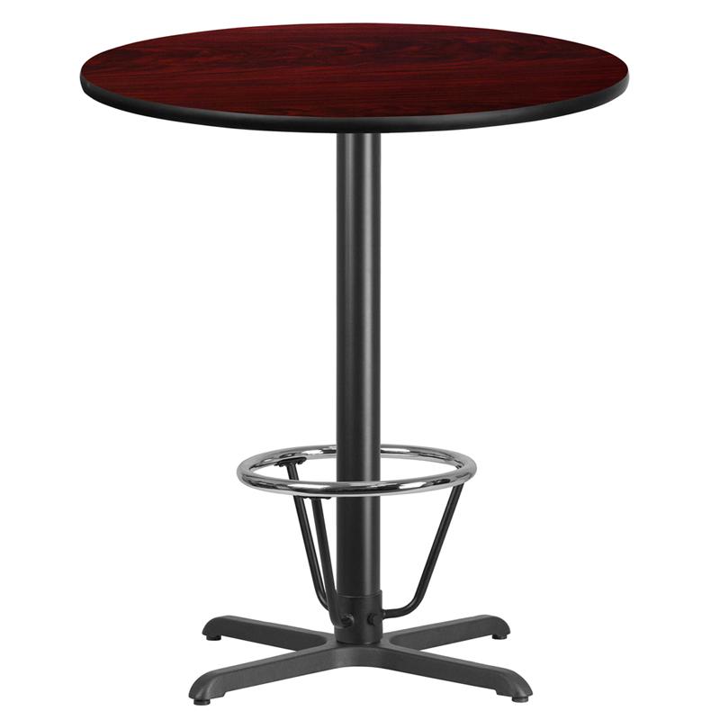 Flash Furniture 36'' Round Mahogany Laminate Table Top with 30'' x 30'' Bar Height Table Base and Foot Ring - XU-RD-36-MAHTB-T3030B-3CFR-GG