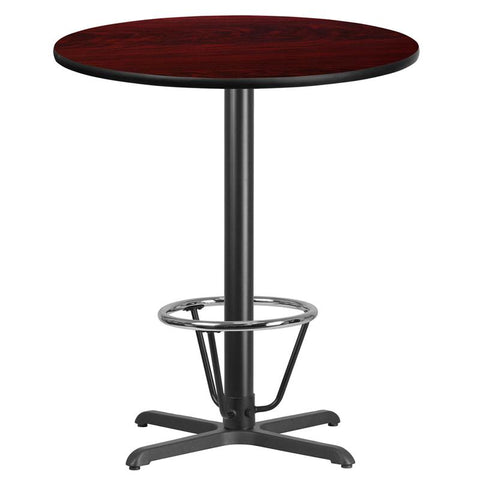 Flash Furniture 36'' Round Mahogany Laminate Table Top with 30'' x 30'' Bar Height Table Base and Foot Ring - XU-RD-36-MAHTB-T3030B-3CFR-GG