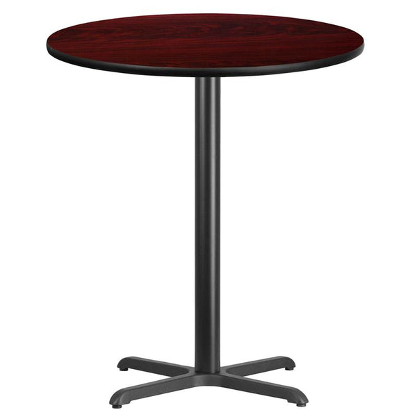 Flash Furniture 36'' Round Mahogany Laminate Table Top with 30'' x 30'' Bar Height Table Base - XU-RD-36-MAHTB-T3030B-GG