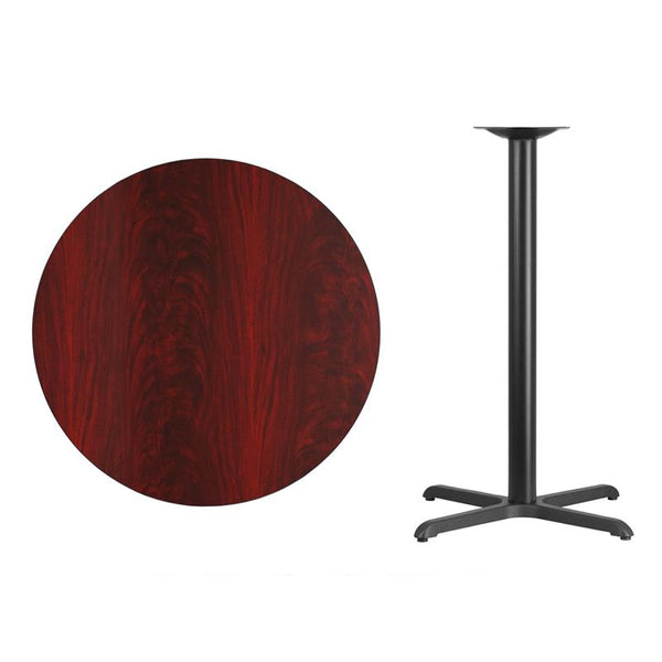 Flash Furniture 36'' Round Mahogany Laminate Table Top with 30'' x 30'' Bar Height Table Base - XU-RD-36-MAHTB-T3030B-GG
