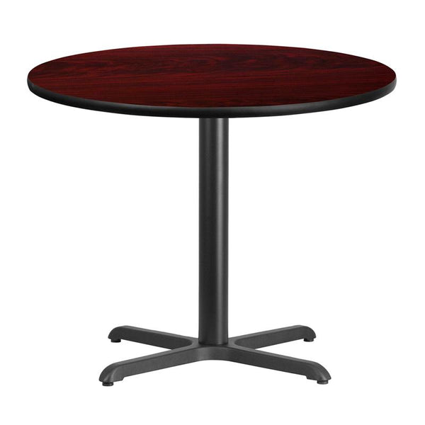 Flash Furniture 36'' Round Mahogany Laminate Table Top with 30'' x 30'' Table Height Base - XU-RD-36-MAHTB-T3030-GG