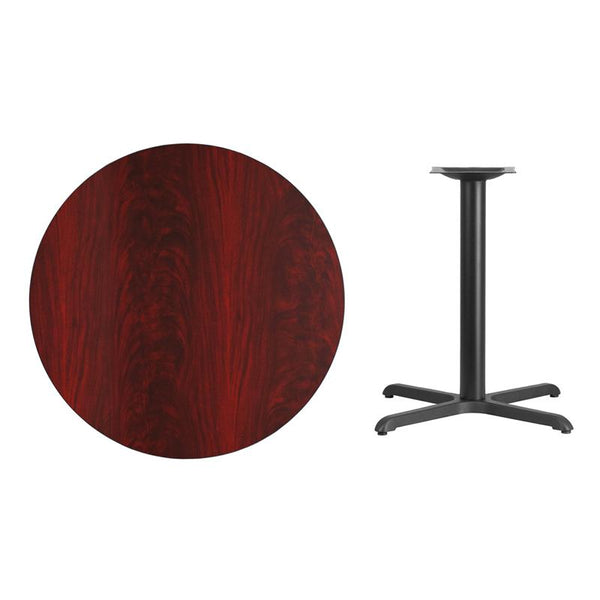 Flash Furniture 36'' Round Mahogany Laminate Table Top with 30'' x 30'' Table Height Base - XU-RD-36-MAHTB-T3030-GG