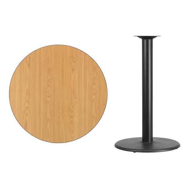 Flash Furniture 36'' Round Natural Laminate Table Top with 24'' Round Bar Height Table Base - XU-RD-36-NATTB-TR24B-GG