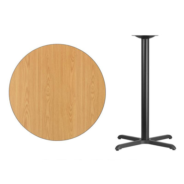 Flash Furniture 36'' Round Natural Laminate Table Top with 30'' x 30'' Bar Height Table Base - XU-RD-36-NATTB-T3030B-GG