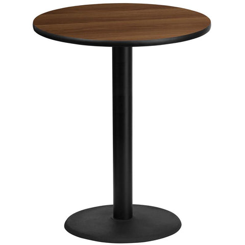 Flash Furniture 36'' Round Walnut Laminate Table Top with 24'' Round Bar Height Table Base - XU-RD-36-WALTB-TR24B-GG