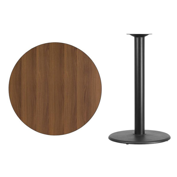 Flash Furniture 36'' Round Walnut Laminate Table Top with 24'' Round Bar Height Table Base - XU-RD-36-WALTB-TR24B-GG