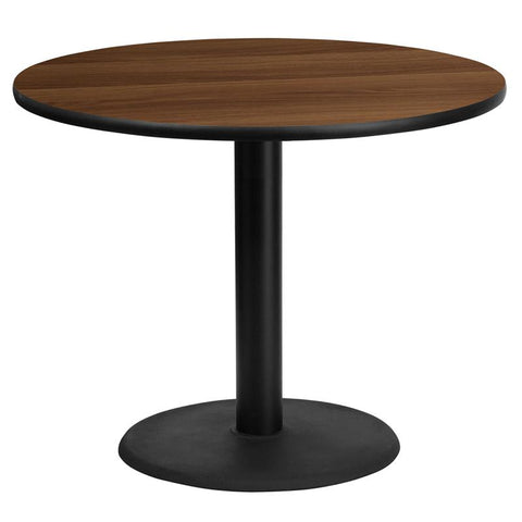 Flash Furniture 36'' Round Walnut Laminate Table Top with 24'' Round Table Height Base - XU-RD-36-WALTB-TR24-GG