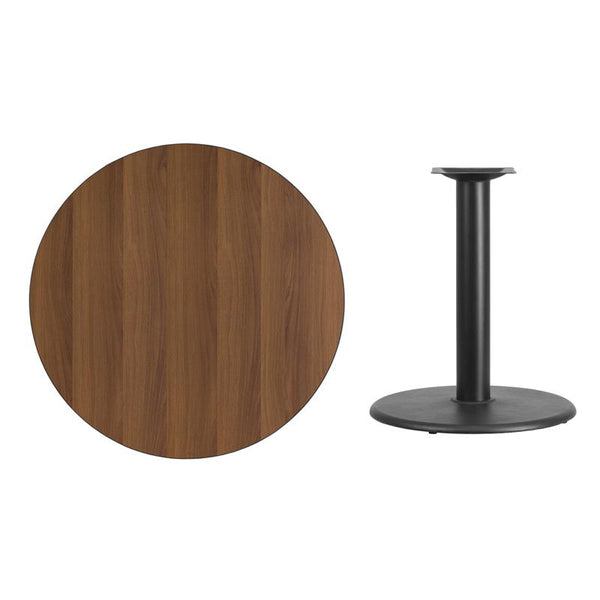Flash Furniture 36'' Round Walnut Laminate Table Top with 24'' Round Table Height Base - XU-RD-36-WALTB-TR24-GG