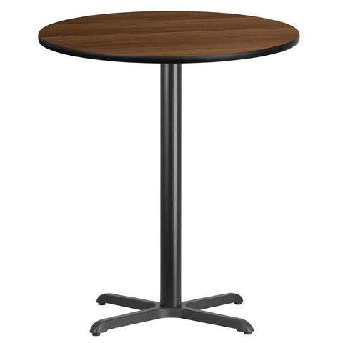 Flash Furniture 36'' Round Walnut Laminate Table Top with 30'' x 30'' Bar Height Table Base - XU-RD-36-WALTB-T3030B-GG