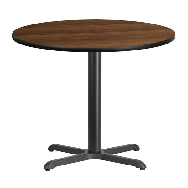 Flash Furniture 36'' Round Walnut Laminate Table Top with 30'' x 30'' Table Height Base - XU-RD-36-WALTB-T3030-GG