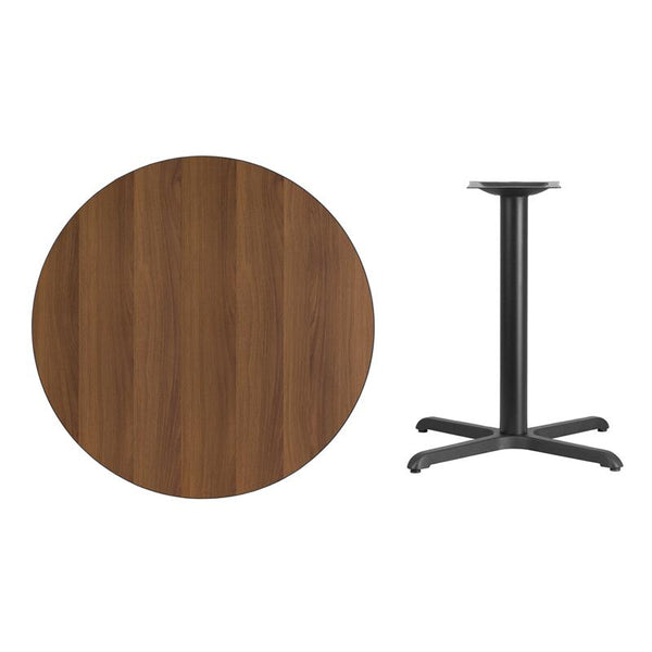 Flash Furniture 36'' Round Walnut Laminate Table Top with 30'' x 30'' Table Height Base - XU-RD-36-WALTB-T3030-GG