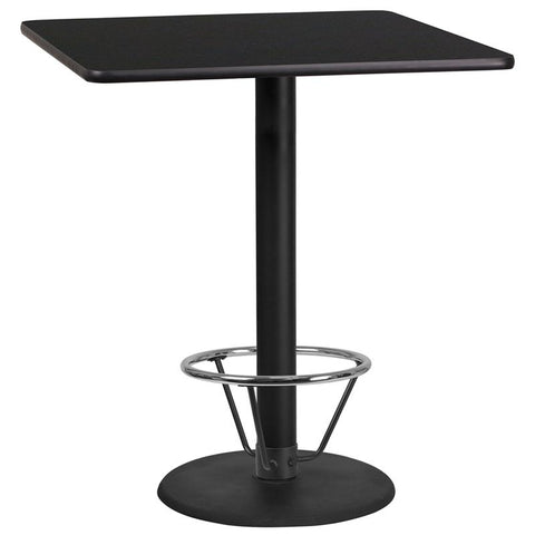 Flash Furniture 36'' Square Black Laminate Table Top with 24'' Round Bar Height Table Base and Foot Ring - XU-BLKTB-3636-TR24B-4CFR-GG