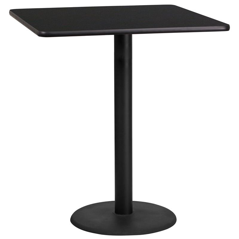 Flash Furniture 36'' Square Black Laminate Table Top with 24'' Round Bar Height Table Base - XU-BLKTB-3636-TR24B-GG