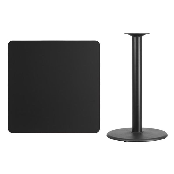 Flash Furniture 36'' Square Black Laminate Table Top with 24'' Round Bar Height Table Base - XU-BLKTB-3636-TR24B-GG