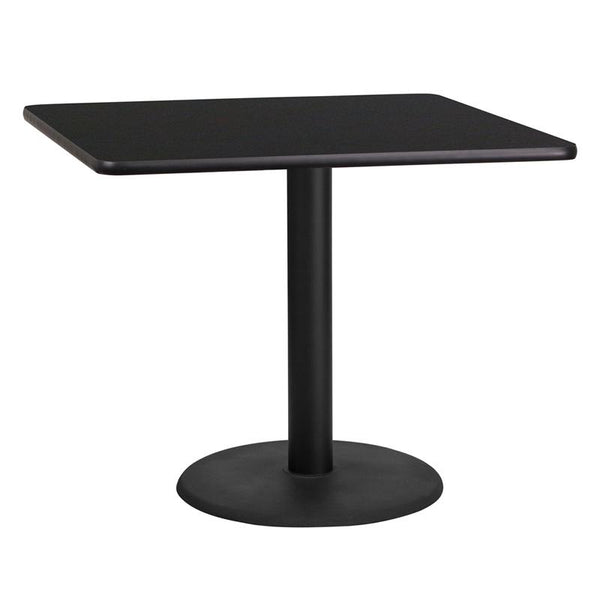 Flash Furniture 36'' Square Black Laminate Table Top with 24'' Round Table Height Base - XU-BLKTB-3636-TR24-GG