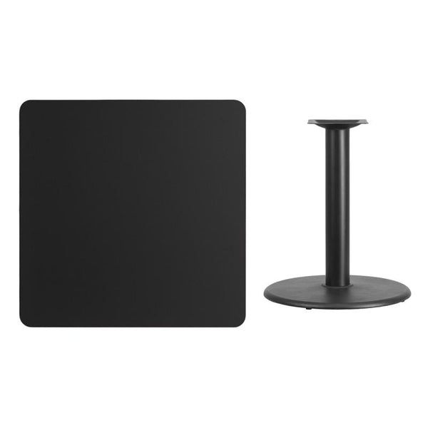 Flash Furniture 36'' Square Black Laminate Table Top with 24'' Round Table Height Base - XU-BLKTB-3636-TR24-GG