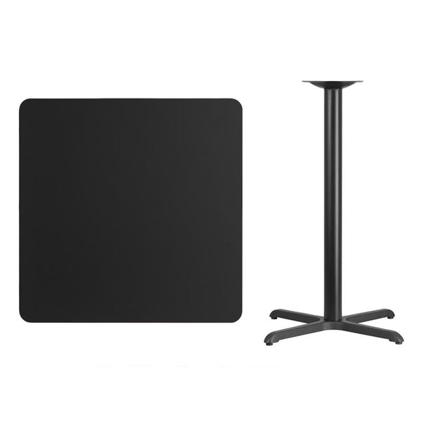 Flash Furniture 36'' Square Black Laminate Table Top with 30'' x 30'' Bar Height Table Base - XU-BLKTB-3636-T3030B-GG