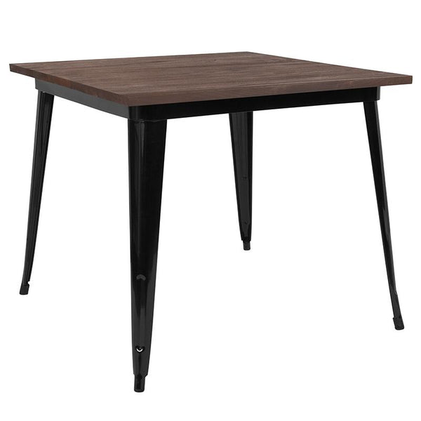 Flash Furniture 36" Square Black Metal Indoor Table with Walnut Rustic Wood Top - CH-51050-29M1-BK-GG
