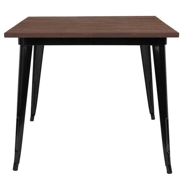Flash Furniture 36" Square Black Metal Indoor Table with Walnut Rustic Wood Top - CH-51050-29M1-BK-GG