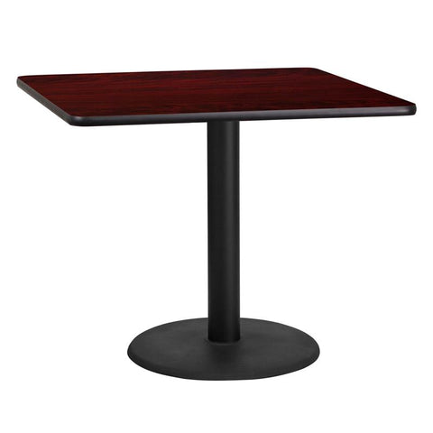 Flash Furniture 36'' Square Mahogany Laminate Table Top with 24'' Round Table Height Base - XU-MAHTB-3636-TR24-GG