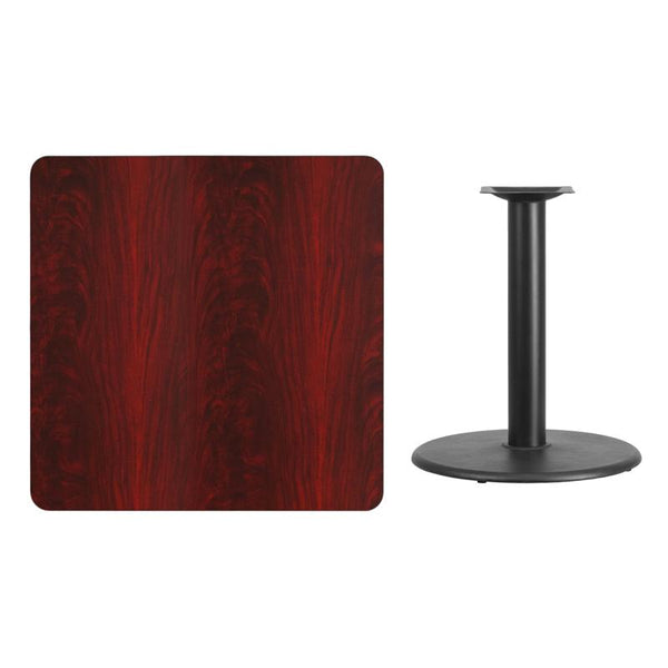 Flash Furniture 36'' Square Mahogany Laminate Table Top with 24'' Round Table Height Base - XU-MAHTB-3636-TR24-GG