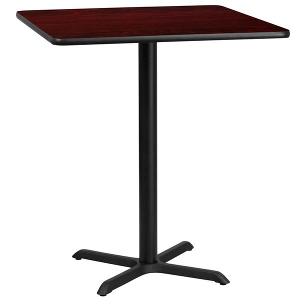 Flash Furniture 36'' Square Mahogany Laminate Table Top with 30'' x 30'' Bar Height Table Base - XU-MAHTB-3636-T3030B-GG