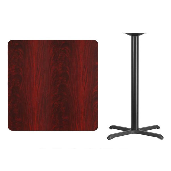 Flash Furniture 36'' Square Mahogany Laminate Table Top with 30'' x 30'' Bar Height Table Base - XU-MAHTB-3636-T3030B-GG