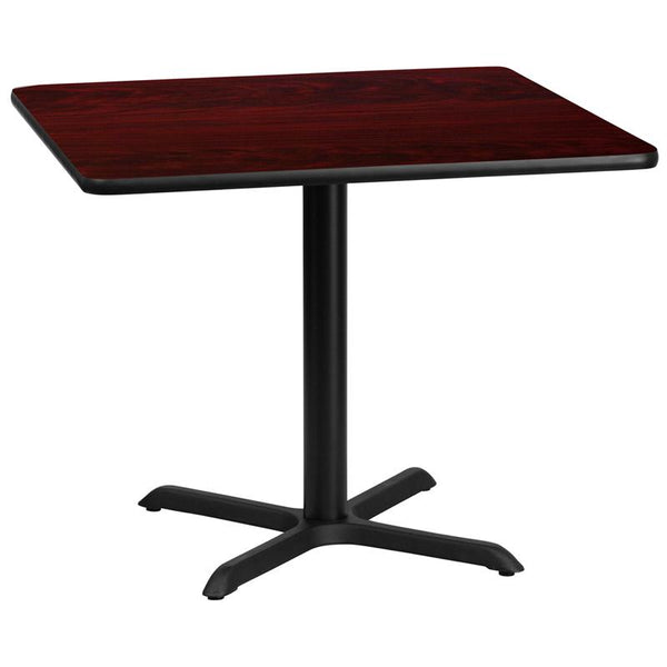 Flash Furniture 36'' Square Mahogany Laminate Table Top with 30'' x 30'' Table Height Base - XU-MAHTB-3636-T3030-GG