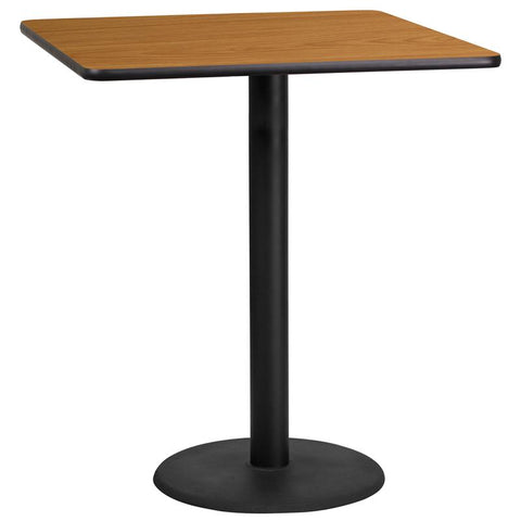 Flash Furniture 36'' Square Natural Laminate Table Top with 24'' Round Bar Height Table Base - XU-NATTB-3636-TR24B-GG